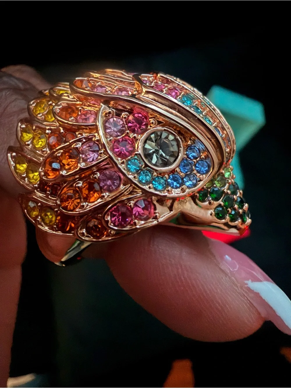 Kurt Geiger Gold-Tone Multicolor Crystal Shell Ring Size 7